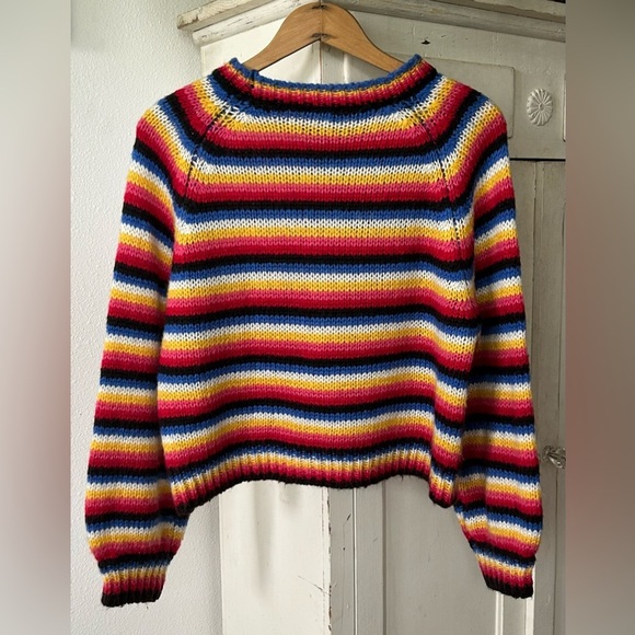 🔥Golden Days Paris | Women’s rainbow tripped balloon sleeve pullover sweater, OS - Picture 11 of 16